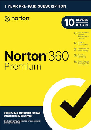 Norton 360 Premium 2024 Chave LATAM (1 ano / 10 dispositivos) + 75 GB de armazenamento na nuvem + VPN