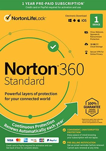 Norton 360 EU Key (1 ano / 1 dispositivo) + 10 GB de armazenamento na nuvem