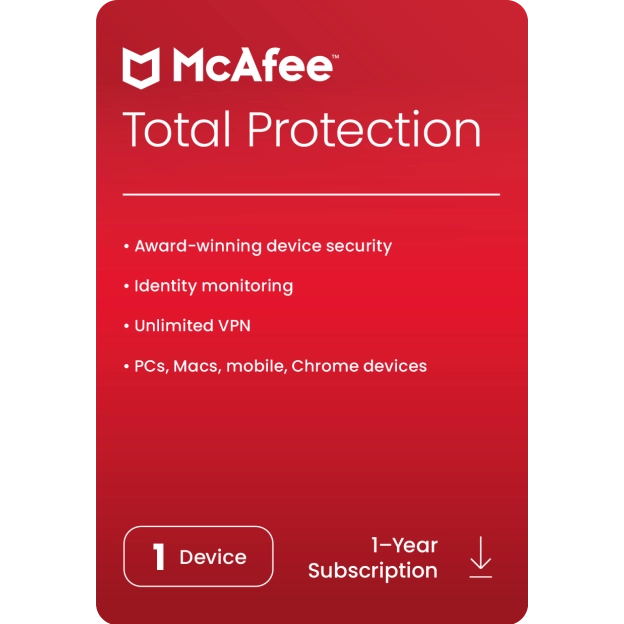 McAfee Total Protection 2024 Key (1 ano / 1 dispositivo)