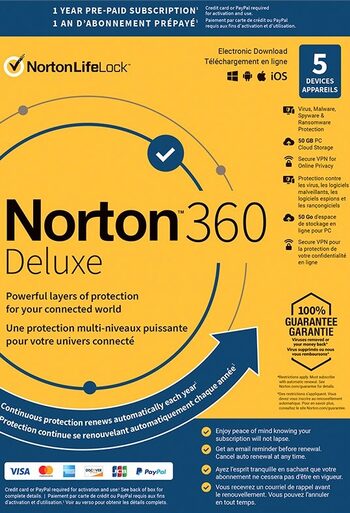 Norton 360 Deluxe EU Key (1 ano / 5 dispositivos)